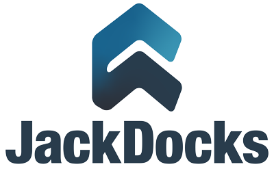 Jack Docks Logo (blue gradient chevron above dark text)